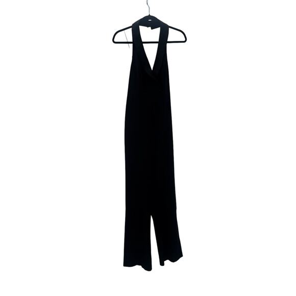 Aidan AIDAN MATTOX Wide Leg Black Crepe Tuxedo Jumpsuit Sleeveless Size 4 - Picture 5 of 12